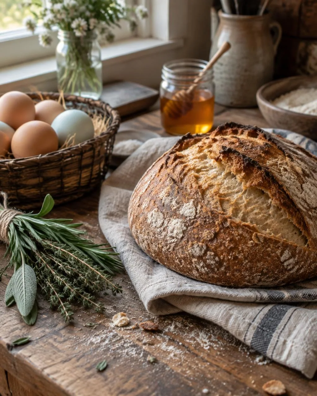 Fresh sourdough and pastured eggs from Little Bean Homestead
